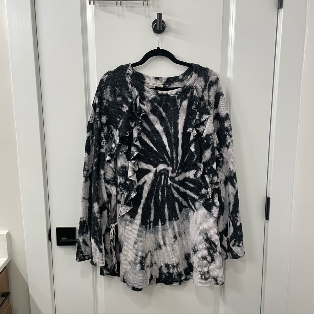 ZARA- tie-dye black and white dress with ruffles